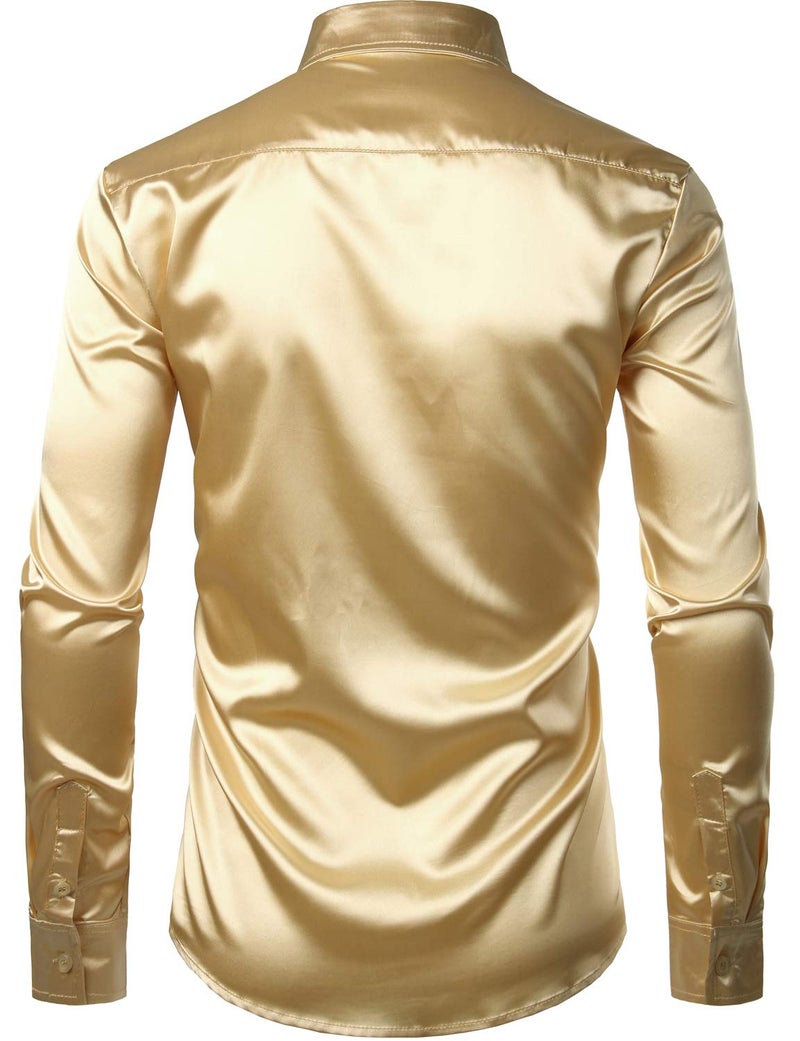 ZEROYAA Men's Luxury Shiny Silk Like Satin Button Up Dress Shirts ZLCL14-Champagne XX-Large - Image 2